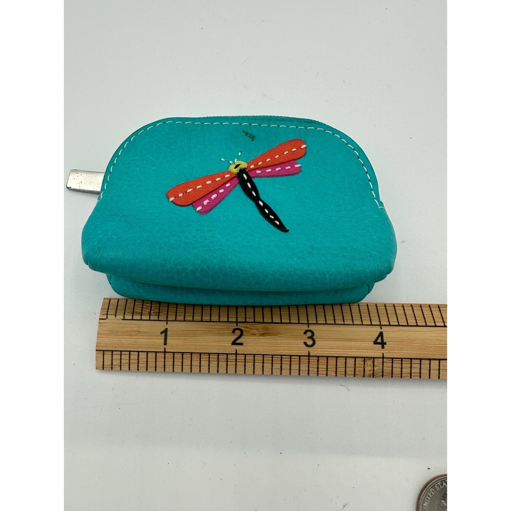 Fossil Dragonfly Mini Coin Purse Womens OS Turquoise NWT Leather Bug Me - Picture 7 of 10